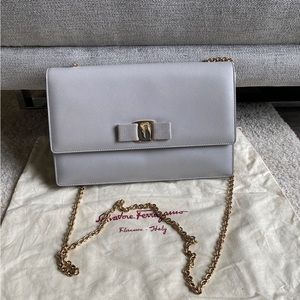 SALVATORE FERRAGAMO saffiano leather Ginny Vara Bow Shoulder Bag